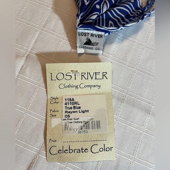 Lost River Clothing Company Boho Cottagecore Blue & White Wrap/Scarf Tassels NWT - Picture 6 of 7